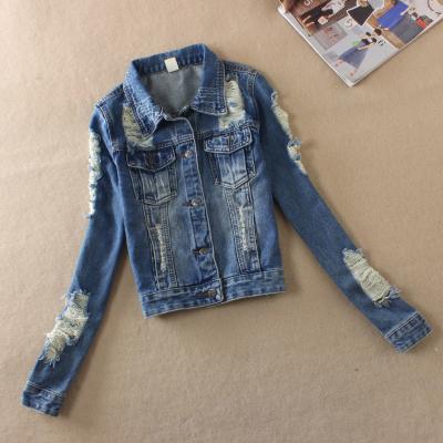 China Button Closure Down Patch Womens Denim Jeans Jacket With Embroidered Pocket for sale