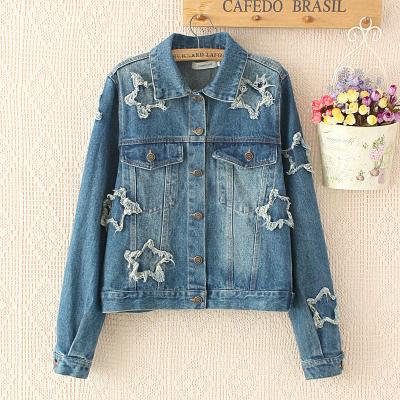 China Printed Star Womens Denim Cardigan Jackets Single Breasted Short Outwear for sale