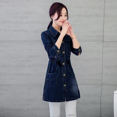 China Customized Pattern Womens Jean Jackets , Classic Elegant Style Long Denim Jacket for sale