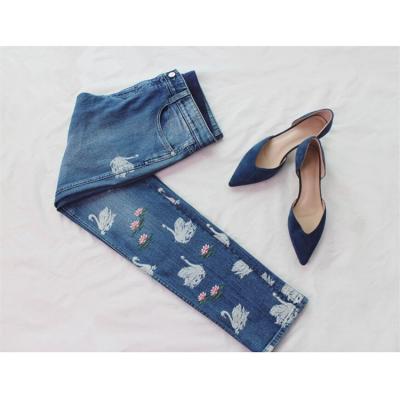 China Straight Leg Slim Fit Printed Denim Jeans For Spring / Autumn / Summer for sale