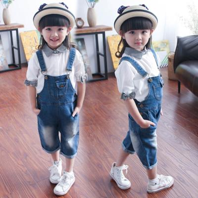 China Light Wash Short Overalls Jeans For Children , Soft Organic Cotton Baby Clothes for sale