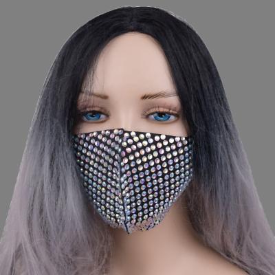 China 2021 party facemask wholesale hot sale blingbling cheap facemask fashion rhinestone cloth cotton washable party mask for women for sale