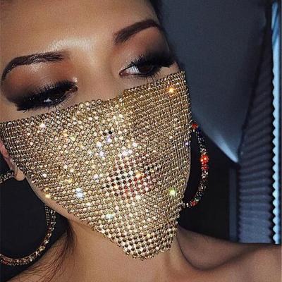 China Party Facemask Crystal Masquerade Facemask Women Party Rhinestone PartyMask Sequined Diamante Accessories Jewelry Metal Fishing Net for sale