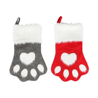 China Wholesale Plush Toy Personality Fashion Professional Manufacturing Fancy Christmas Socks Gift Bag Canvas Paw Christmas Stocking for sale