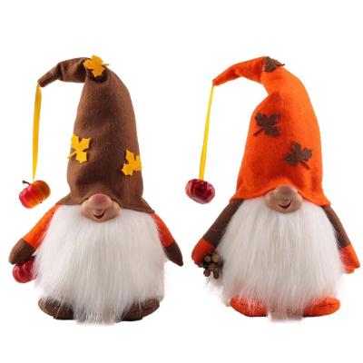 China Hot Sale 2 Pcs Eco-Friendly Harvest Festival Glowing Pumpkin Gnome Doll Ornaments Cute Cartoon Dwarf Christmas Ornaments for sale