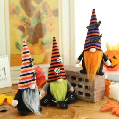 China Eco-Friendly Halloween Ornaments Striped Hat Faceless Doll With Spider Bat Plush Gnome Doll Horror Creative Bedroom Desktop Decoration for sale