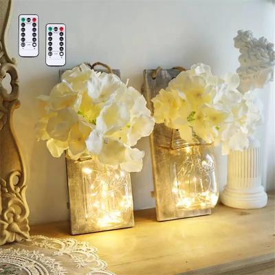 China New Style 2Pcs/Set Europe INS LED Copper Wire String Garden Mason Jar Lamp Remote Control Flower Wall Decor for sale