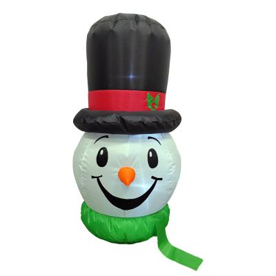 China Small Snowman Beauty Decorations Cute Santa Claus Head Christmas Inflatable Snowman With LED Light Decoration for sale