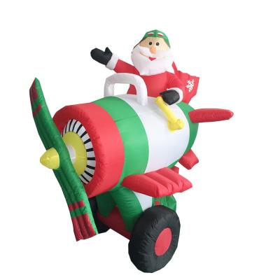 China Beauty Decorations 5ft Santa Claus Airplanes Ornament Oversized Flying Inflatable Christmas Patio Party Decorations for sale