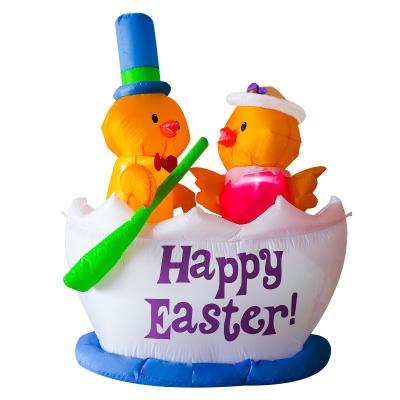 China Lovely Easter Chick Boating Gas Mold 1.8m Inflatable With Colorful LED Lights Easter Egg Outdoor Party Decoration Easter for sale