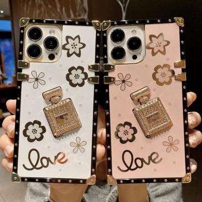 China New Perfume 3D Diamond Shockproof Case Back Cover For iPhone 11 12 13 Pro Max XS 7 8 Plus Square Plating Luxury Phone Cover for sale