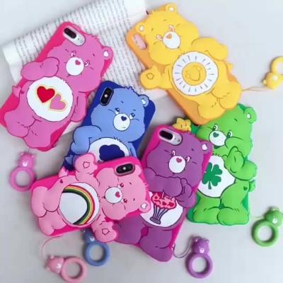 China Hot Selling Korean Cute 3D Rainbow Bear Shockproof With Finger Ring Silicone Phone Case For iPhone 13 12 11 pro X XS max XR 7 plus 8 6s for sale