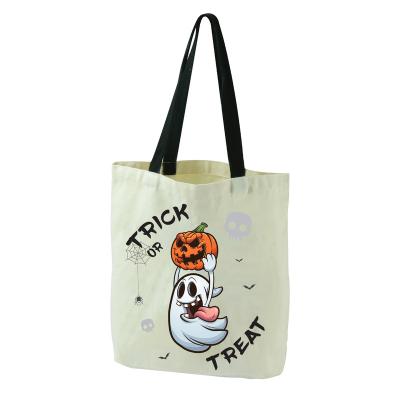 China Recyclable Halloween Pumpkin Gift Tote Canvas Shopping Bag Halloween Promotional Canvas Bag for sale