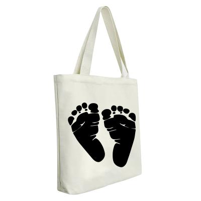 China Custom Logo Tote Shopping Bags Cotton Canvas Footprint Recyclable Eco Friendly Durable Design Bag for sale