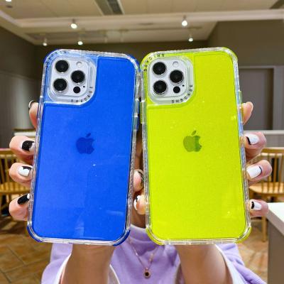 China Anti-drop Shockproof 3 in 1 TPU PC PC Glitter Transparent Color Back Cover For Iphone 13 Case for sale