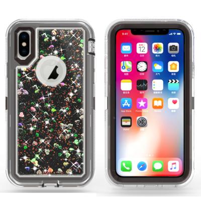 China Water Shockproof Cover Liquid Glitter Case Phone Defender Back Case For Iphone X Liquid Back Cover for sale