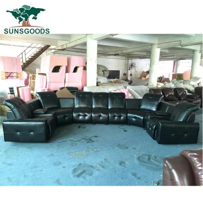 China Sectional sofa U shape reclining 7 seater sofa set designs, reclining 7 seater sectional sofa, reclining power seater sofa with storage for sale