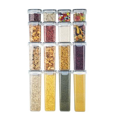 China Freshness Preservation 16pcs Pack Seal Kitchen Pantry Cereal Food Plastic Food Grade Clear Easy-locking Dry Storage Containers for sale