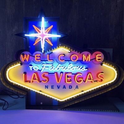 China Buildings China Factory ODM Retro Las Vegas Logo Metal Can Custom Glass Neon Light Signs Las Vegas Neon Sign for sale