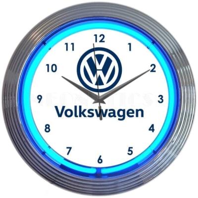 China Antique Style Antuo Silver Neon Glass Tube Shanghai Factory Porcelain Wall Clock Volkswagen 15 Inch Neon Shell Clock for sale