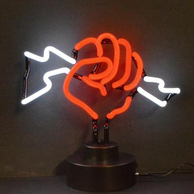 China Custom Table Top Neon Desk Fist With Lighting Shanghai Glass Antuo Factory Porcelain Sign Neon Lamp Neon Sculpture for sale