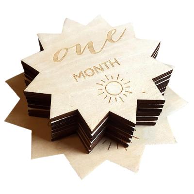 China Customizable Baby Calendar Milestone Wooden Double Sided Monthly Card Natural Material for sale