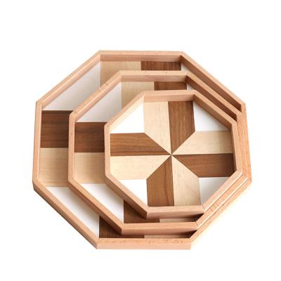 China Modern Hot Sale Cheap Octagonal Wooden Kitchen Storage Tray Serving Custom for sale