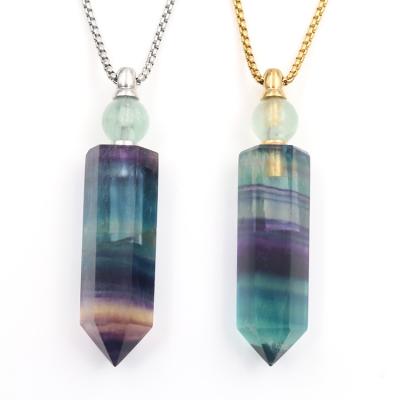 China China Crystal Perfume Bottle Fluorite Point Essential Oil Hand Carved Bottle For Necklace Pendant for sale