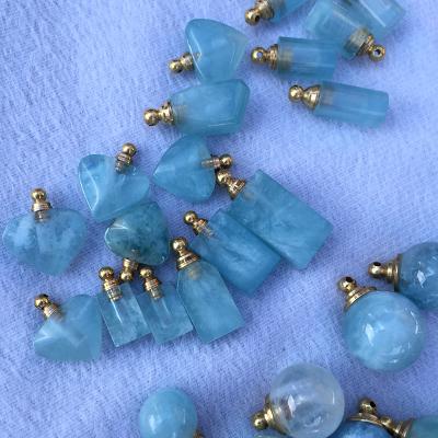 China China Wholesale Natural Crystal Hand Carved Perfume Bottle Green Blue Essential Oil Bottle For Pendant for sale