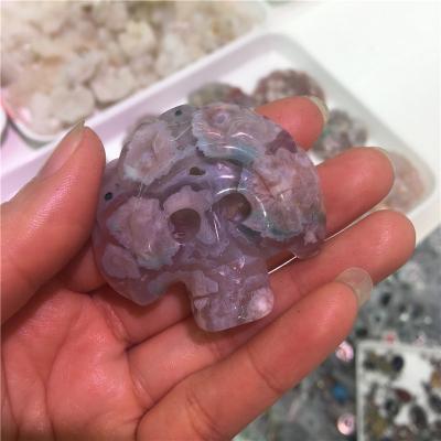 China China Wholesale Natural Agate Flower Indian Crystal Skulls Hand Carved Cherry Flower Skulls for sale