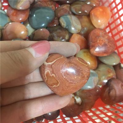 China China Natural Pink Ocean Jasper Stone Carved Hearts Crystal Hearts For Healing for sale