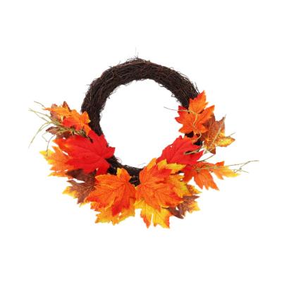 China Artificial Wreath Autumn Leaves Wreath Fall Outdoor Faux Pumpkin THANKSGIVING Halloween Decoration for sale