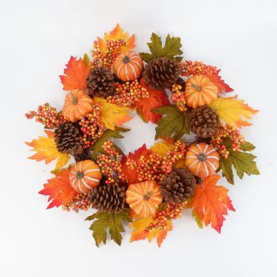 China Artificial Thanksgiving Autumn Perfect Wall Decoration of Autumn Wreath Maple Leaf Pumpkin Halloween Home Decor for sale