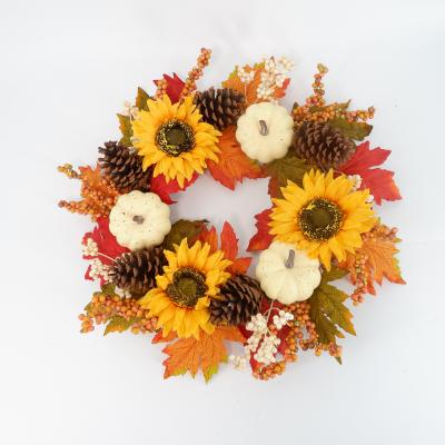 China Home Decoration Fall Wreath with Maple Leaf Pine Cones Front Entrance Wall Decoration Christmas Thanksgiving Wreath for sale