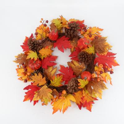 China Artificial Pumpkin Pine Cone Wreath Maple Leaf Christmas Decoration Garland Hanger Home Thanksgiving Home Decoration for sale