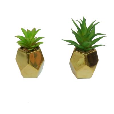 China Home Office Minimalist Office Set Faux Succulents Artificial Gold Plated Pots for sale