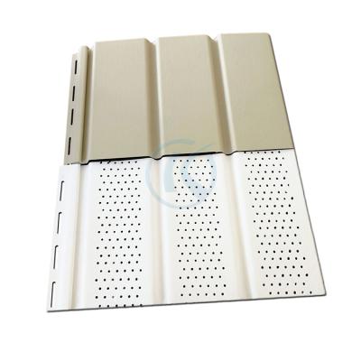 China Traditional Custom Waterproof Outdoor Wood Texture 12inch PVC Vinyl Plain Soffit Ceiling Panel Solid Air Vent Panel for Roof Gutter for sale