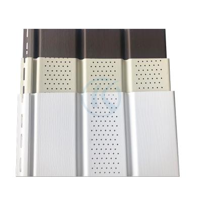 China Traditional Custom Waterproof 12inch Exterior Wood Texture Air Ventilation Perforated PVC Vinyl Soffit Ceiling Panel Panel For Roof Gutter for sale