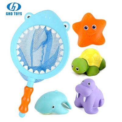 China Baby Bath Room Fishing Net Game Sea Animal 5 PCS Baby Fishing Color Changing Starfish Bath Toy GHD12 for sale