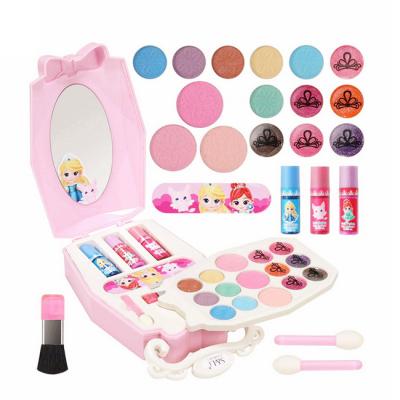 China Real Children's Toy Amazon Hot Selling Kids Cosmetic Makeup Kit Washable Play Set Pretend Cosmetics With Mirror Set For Girls for sale