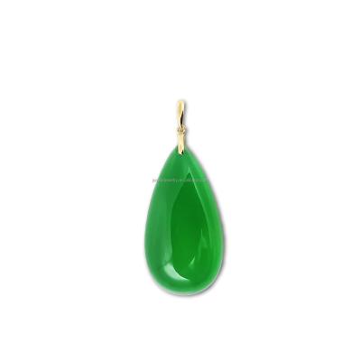 China Real 18K gold green jade pendant 18k gold chalcedony gemstone luxury solid pawnable pure natural green drop shape jewelry for sale