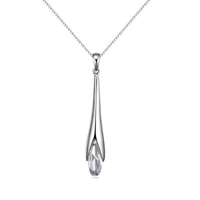 China Office Tulip Necklace Jewelry Silver Sterling Silver Pendant / Career Genuine Solid CZ 925 Rhodium Plated Cubic Zirconia Pendant Necklace Jewelry for sale