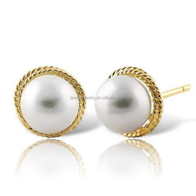 China AU750 18K Gold TRENDARY Genuine Solid Natural Pearl Earring K18 Yellow Gold Real With Freshwater Pearl Good Quality Studs Earring Jewelry for sale