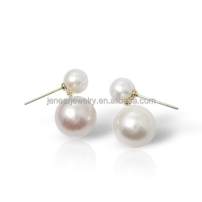 China FASHIONABLE Genuine Real Natural Pearl Earring Solid Yellow Gold 18k Gold Freshwater Pearl Earring for sale