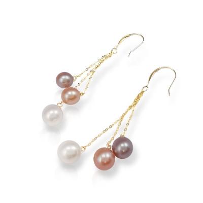 China Trendy Genuine 18K Yellow Gold Earring Natural Pearl Earrings Dangle Real Solid Gold Dangle Pearl Earring High Quality Freshwater for sale