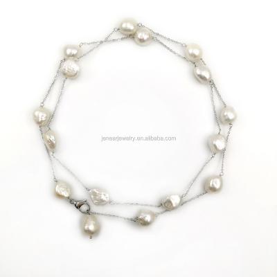 China CLASSIC baroque pearl necklace fashion freshwater silver gray silver gray pearl chain 80 cm natural long necklace and gold and white mixed color for sale