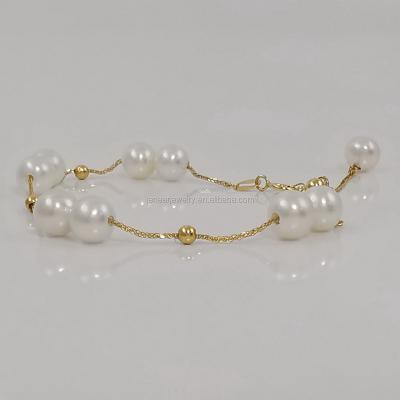 China FASHIONABLE Real Freshwater Solid 18K Gold AU750 Pearl Thin 18K Gold Chain Bracelet For Women Wrist for sale