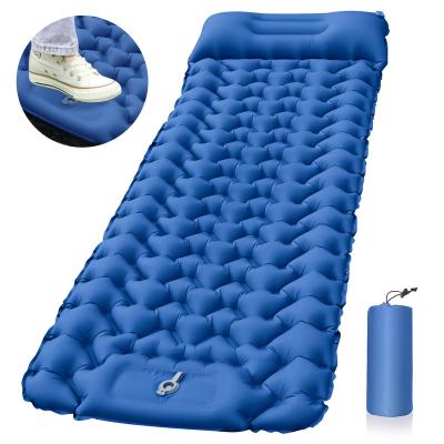 China TPU 40D Nylon Camping Mat Inflatable Sleeping Pad With Pillow Bag Travel Set Logo Sleep Mat for sale