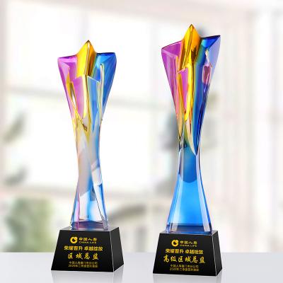 China China Creative dazzling twist pillar trophy custom creative pentagram competition champion award star crystal trophy custom for sale