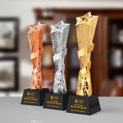 China China Wholesale Blank trophi Custom  Engraved Champion Souvenir Gold Star Plated Resin with Black base Sports crystal trophy Award for sale